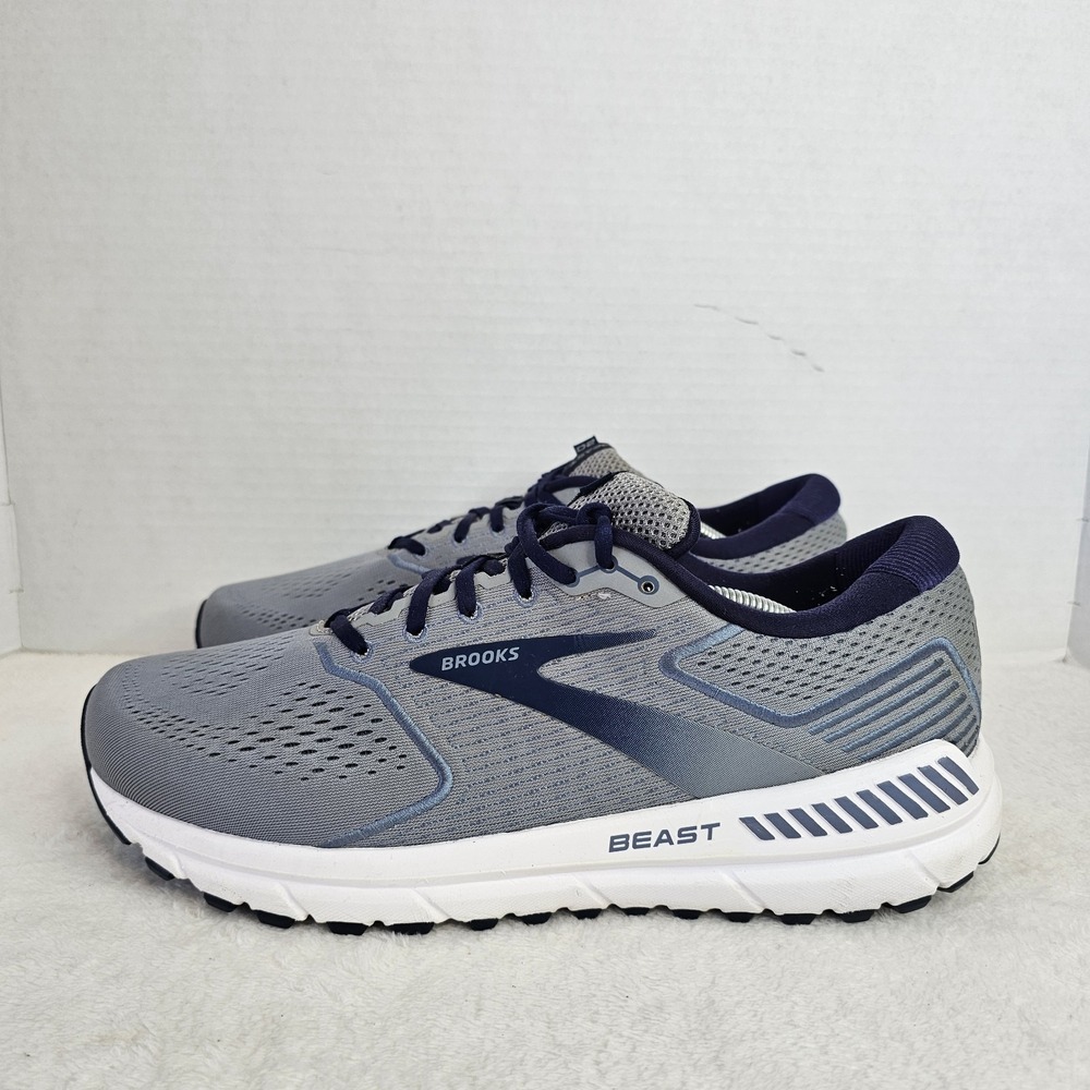 Brooks Beast 20 Mens Running Shoes Grey Navy Blue Size 12.5 Extra Wide 4E